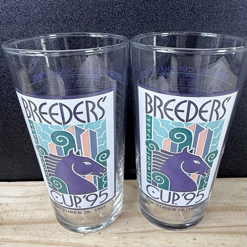 Official Breeders' Cup 1995 Champions Belmont Park Souvenir Glass Lot of‎ 2